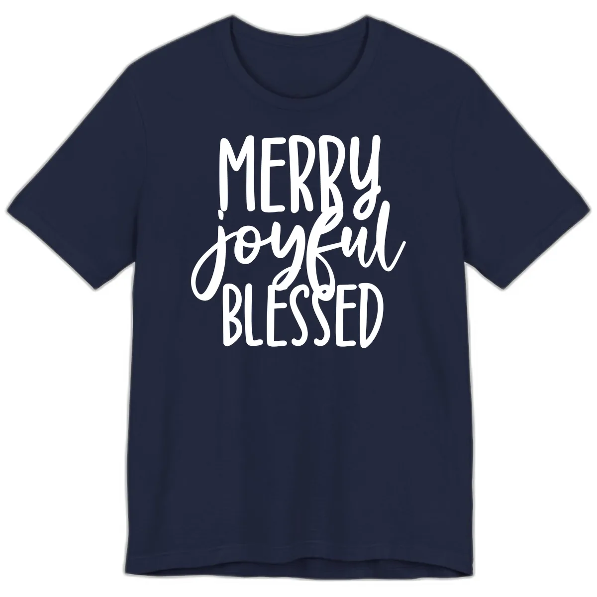 Merry Joyful Blessed Holiday Typography Premium T-Shirt in Navy