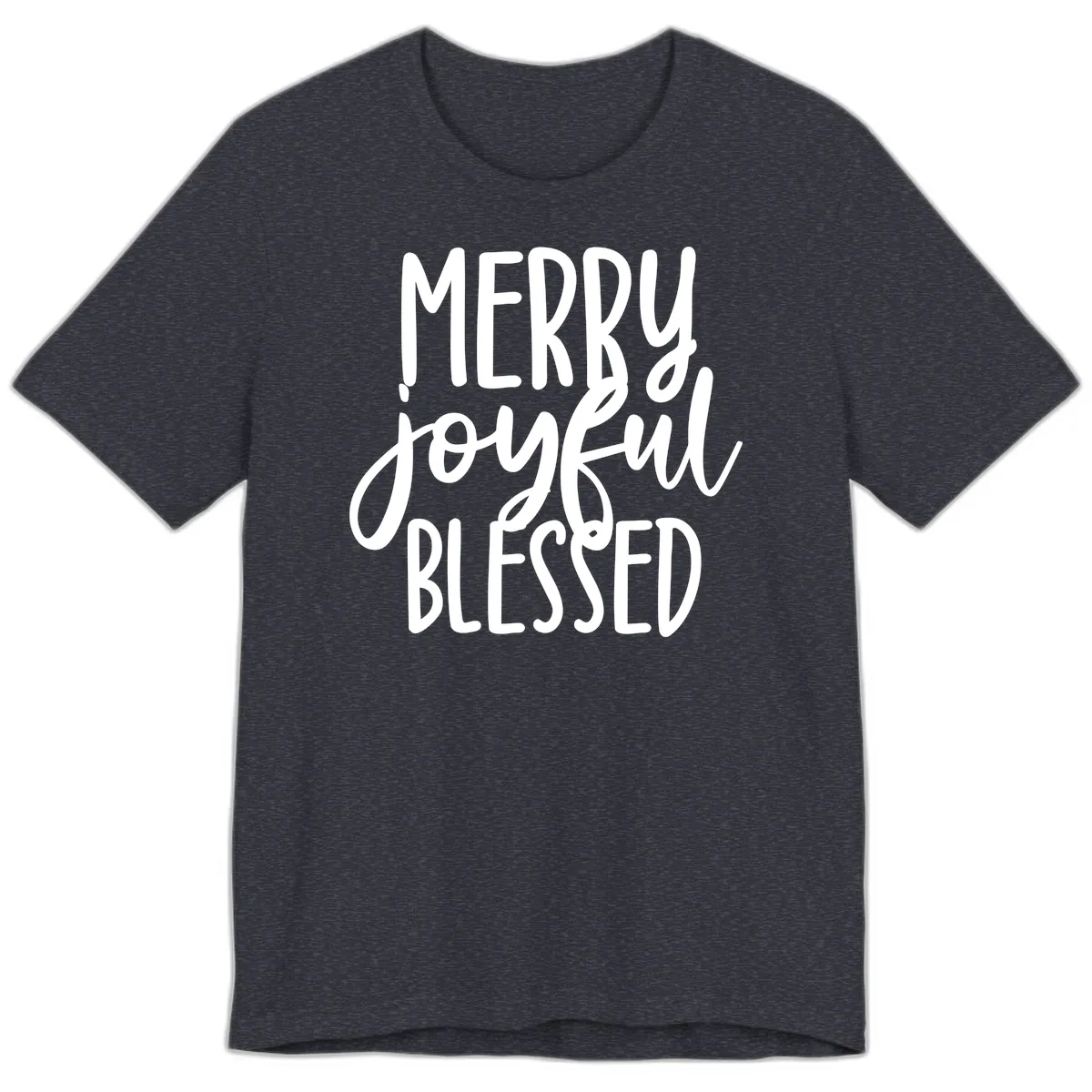 Merry Joyful Blessed Holiday Typography Premium T-Shirt in Heather Navy