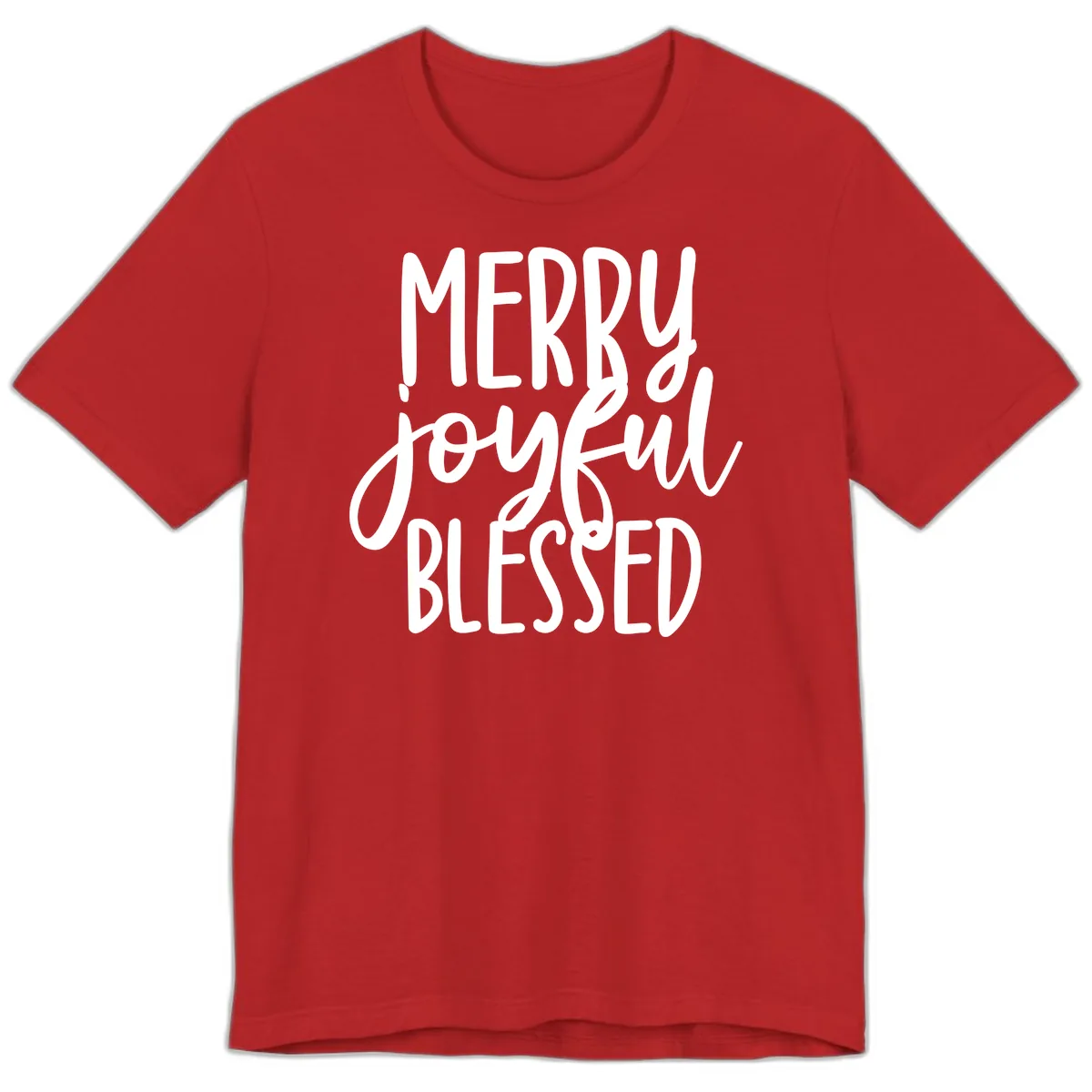 Merry Joyful Blessed Holiday Typography Premium T-Shirt in Red