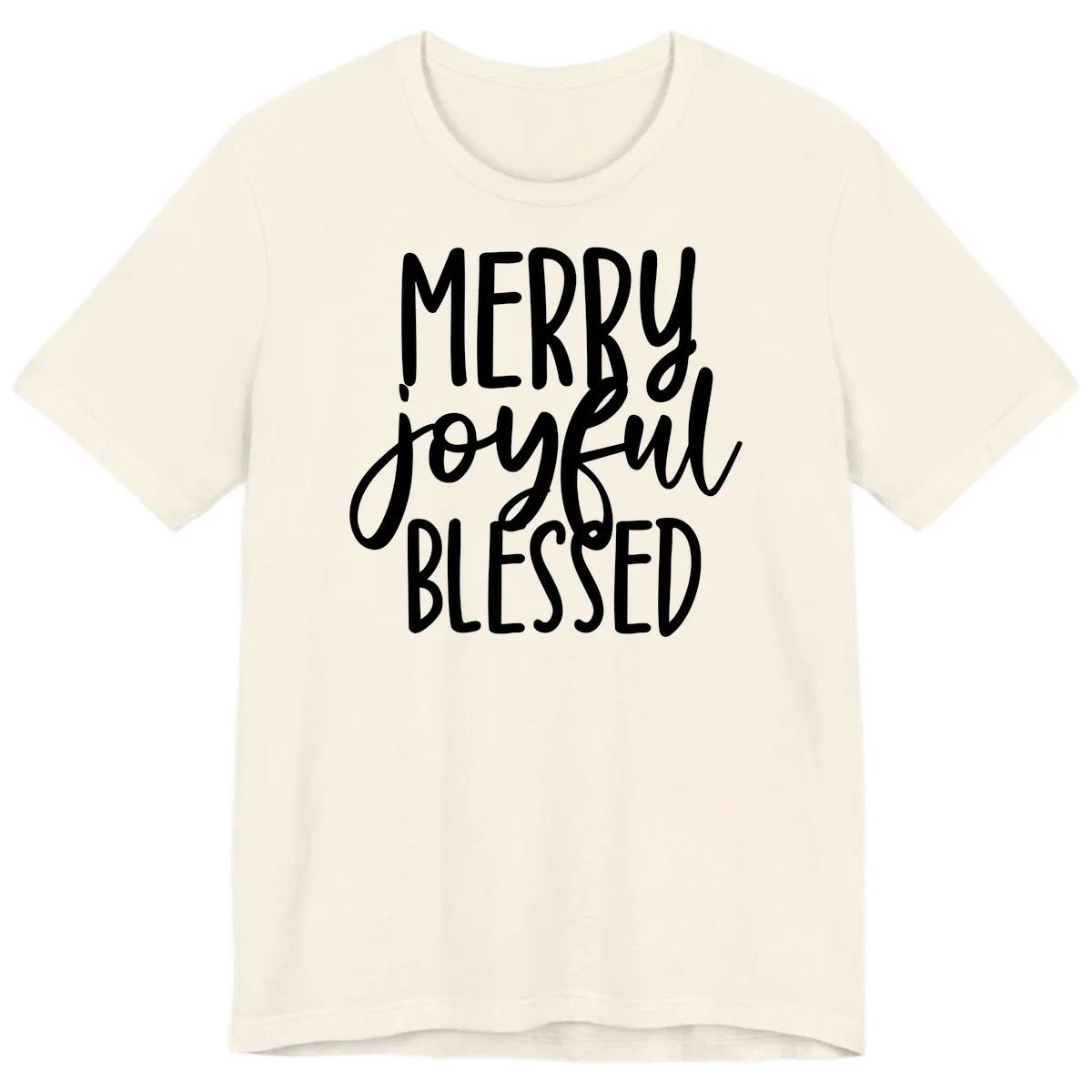 Merry Joyful Blessed Holiday Typography Premium T-Shirt in Natural