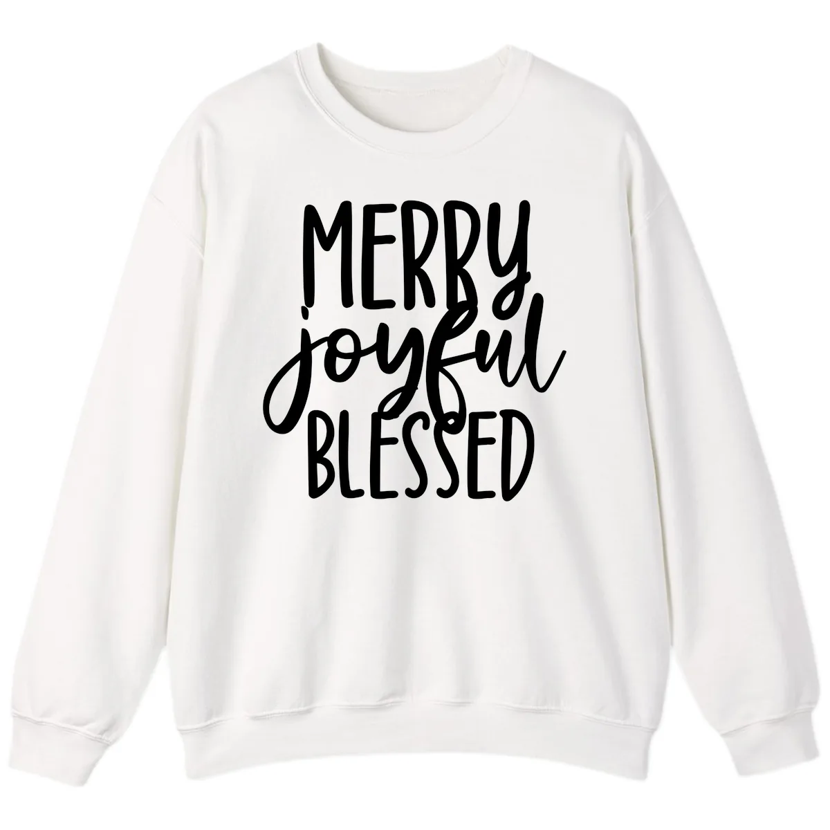 Merry Joyful Blessed Holiday Typography Sweatshirt in White