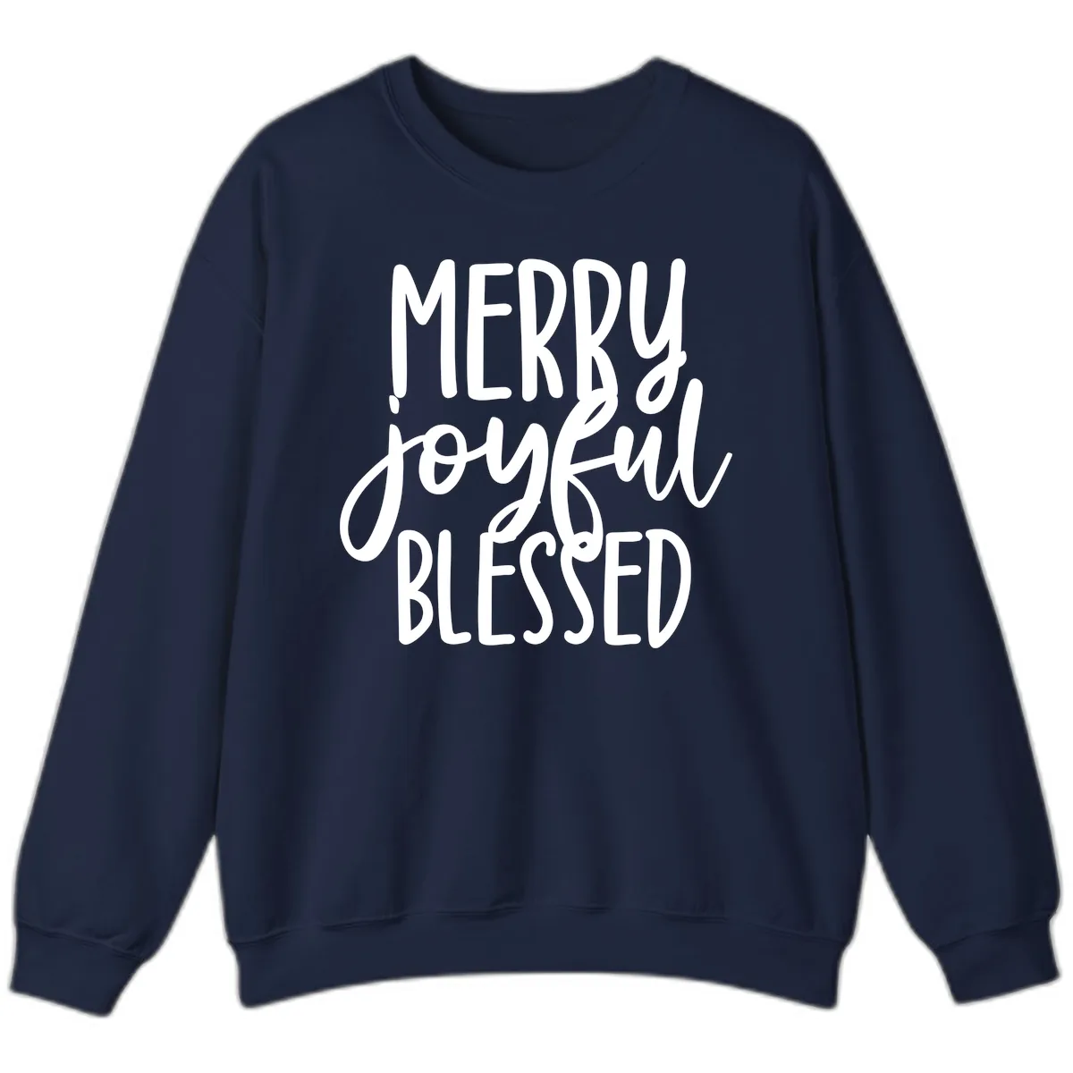 Merry Joyful Blessed Holiday Typography Sweatshirt in Navy