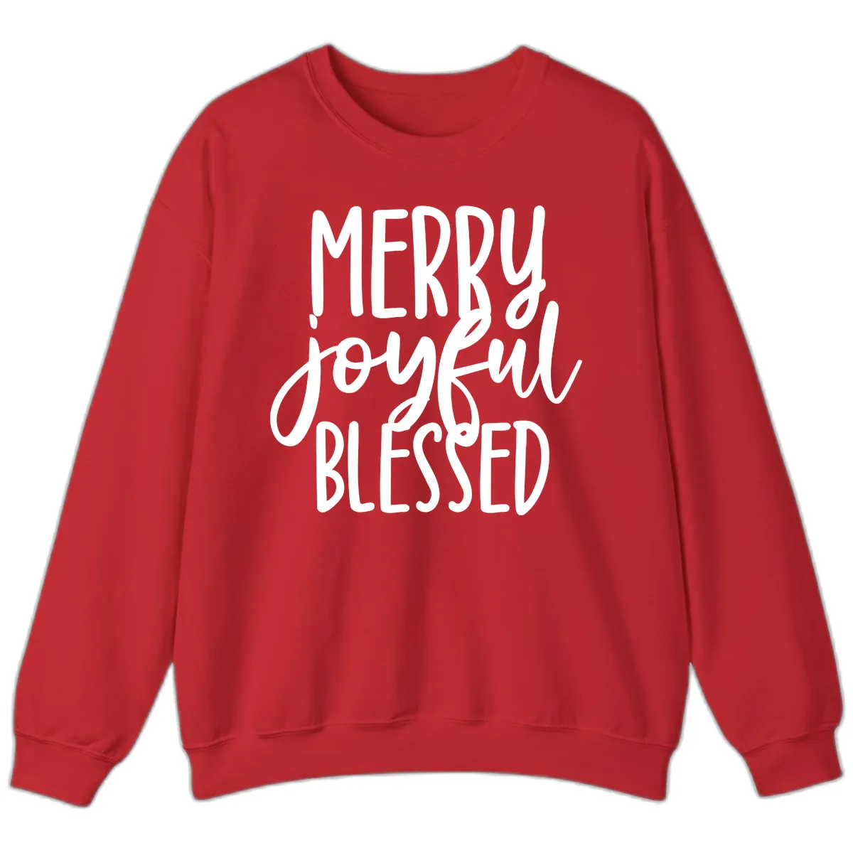 Merry Joyful Blessed Holiday Typography Sweatshirt in Red