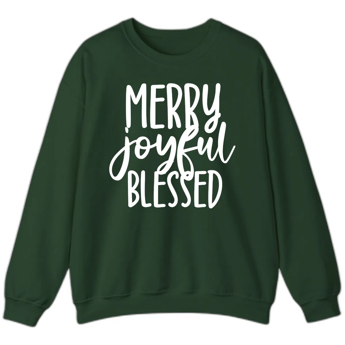 Merry Joyful Blessed Holiday Typography Sweatshirt in Forest Green
