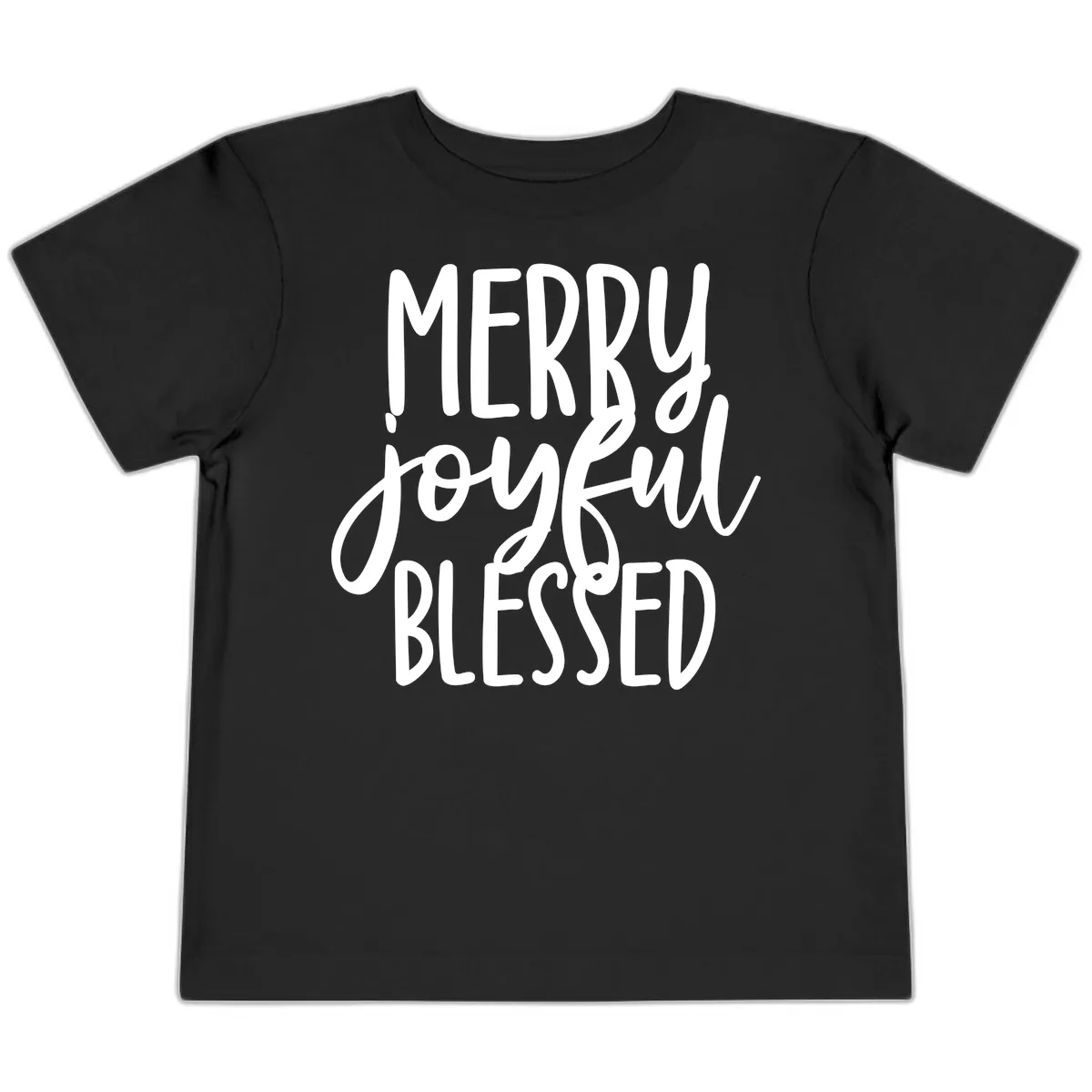 Merry Joyful Blessed Holiday Typography Toddler T-Shirt in Black