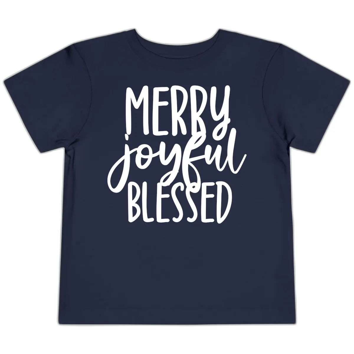 Merry Joyful Blessed Holiday Typography Toddler T-Shirt in Navy