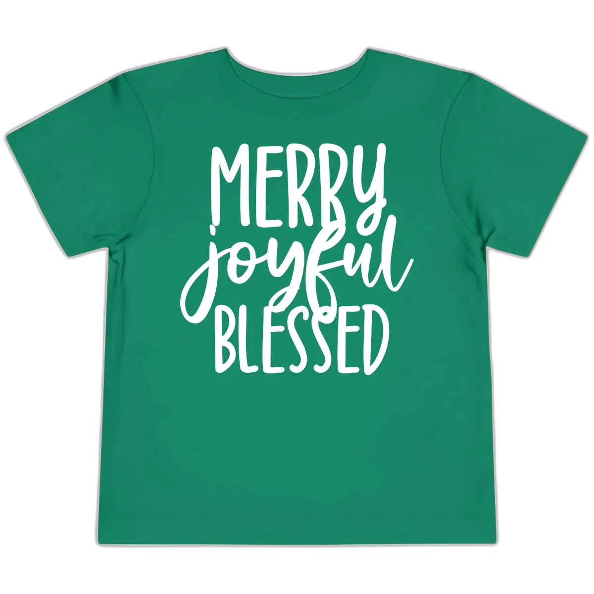 Merry Joyful Blessed Holiday Typography Toddler T-Shirt in Kelly