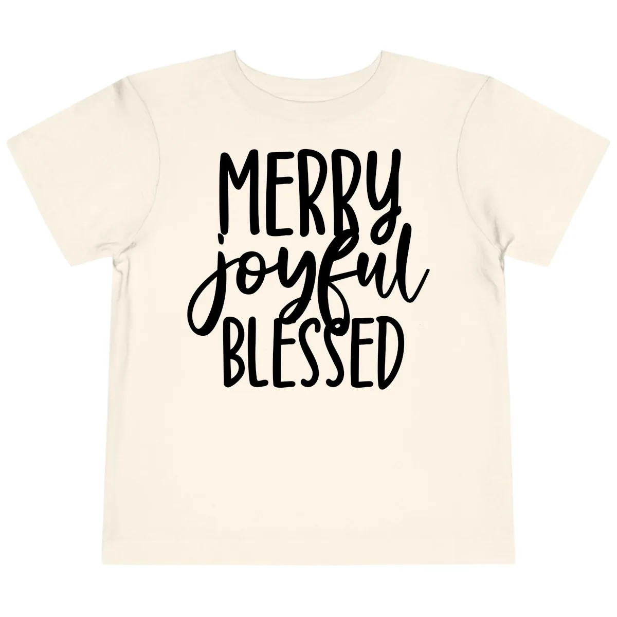 Merry Joyful Blessed Holiday Typography Toddler T-Shirt in Natural