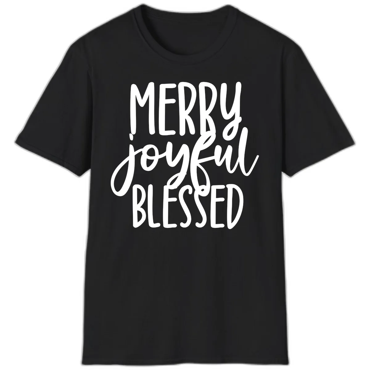 Merry Joyful Blessed Holiday Typography T-Shirt in Black