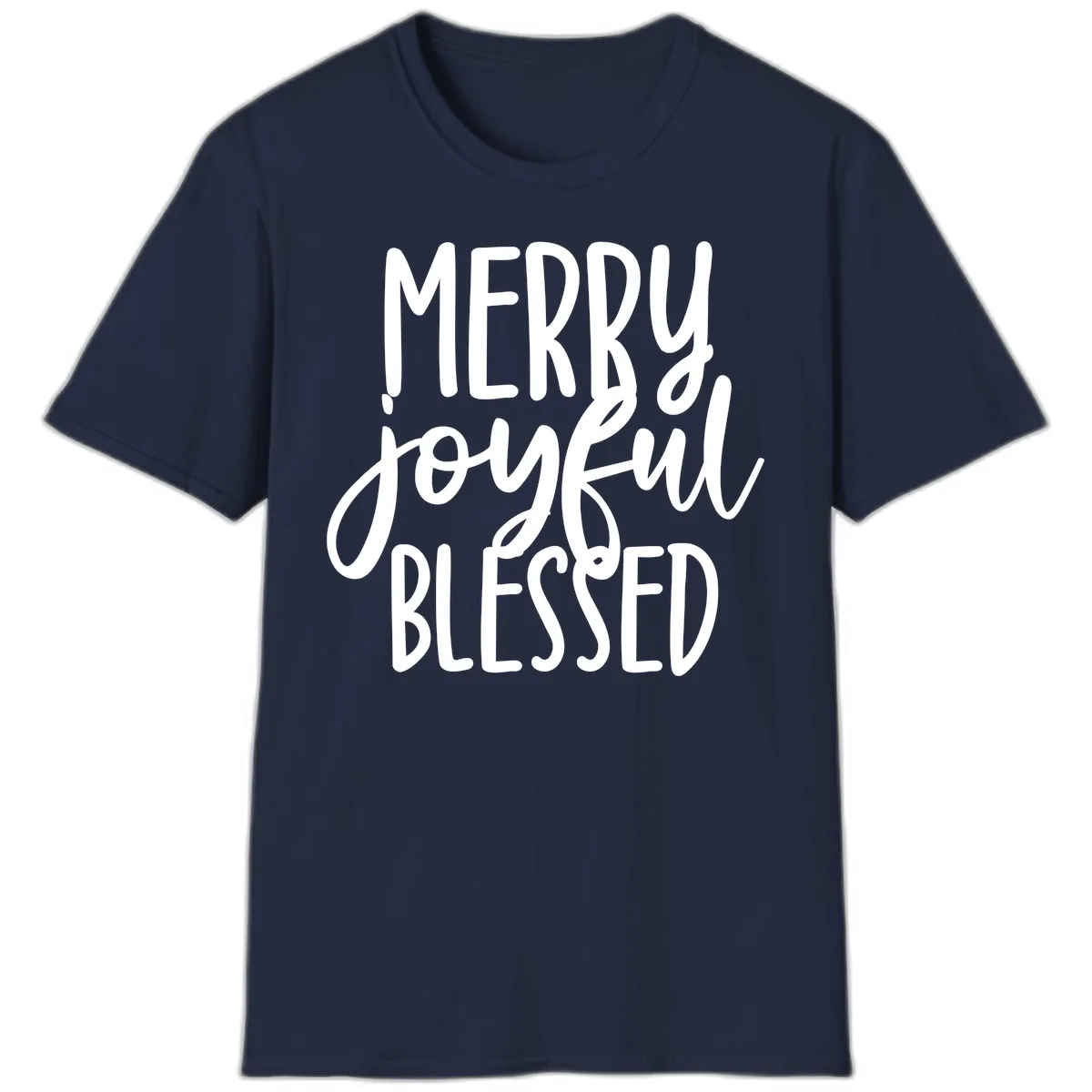 Merry Joyful Blessed Holiday Typography T-Shirt in Navy