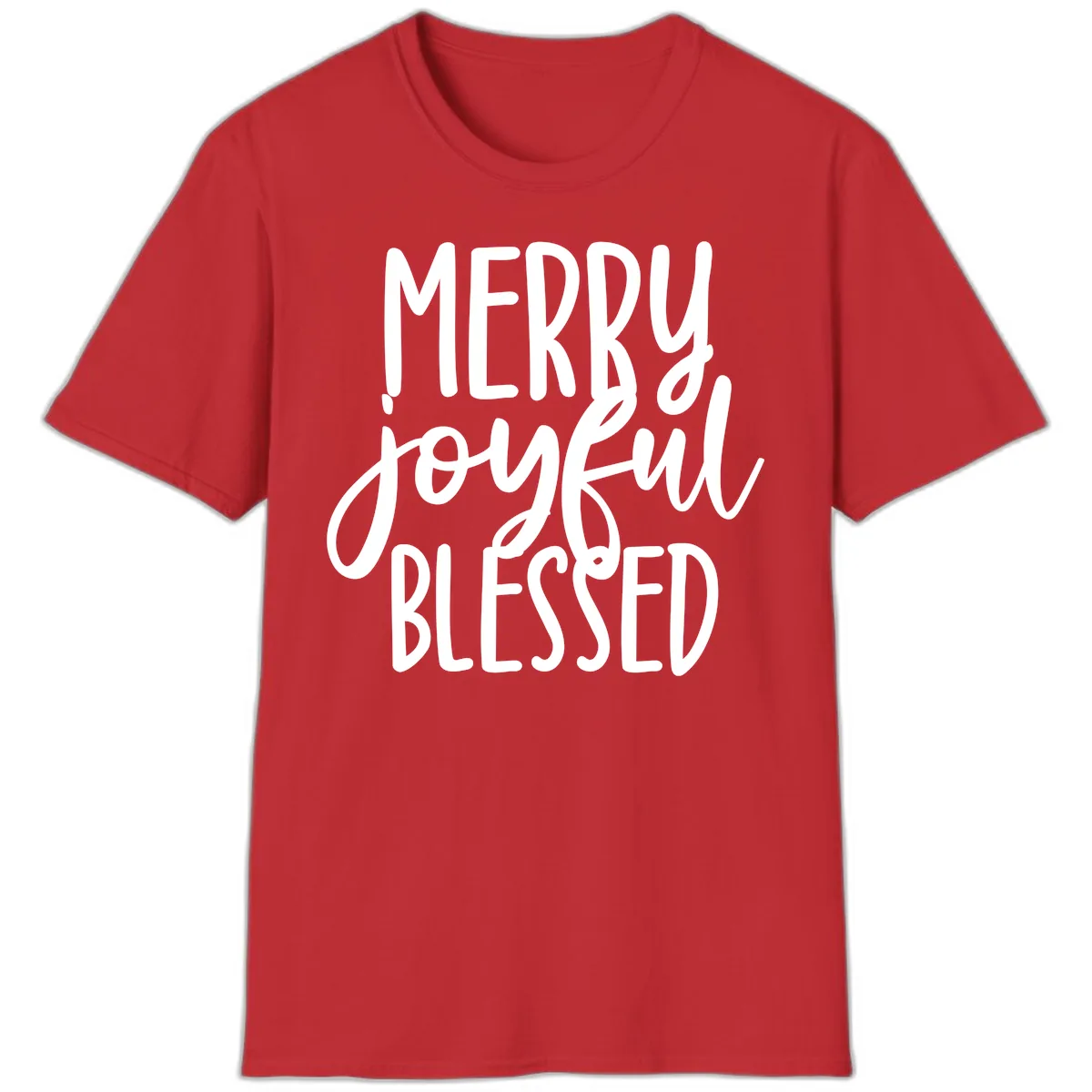 Merry Joyful Blessed Holiday Typography T-Shirt in Red