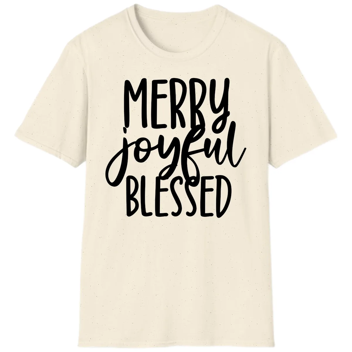Merry Joyful Blessed Holiday Typography T-Shirt in Natural