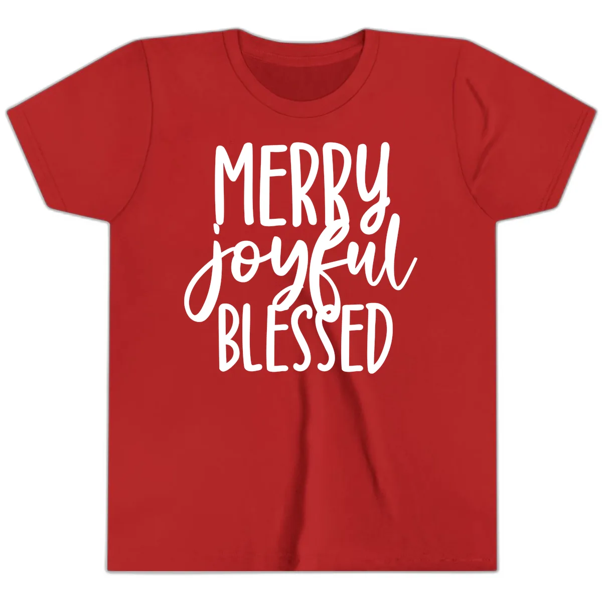 Merry Joyful Blessed Holiday Typography Youth T-Shirt in Red