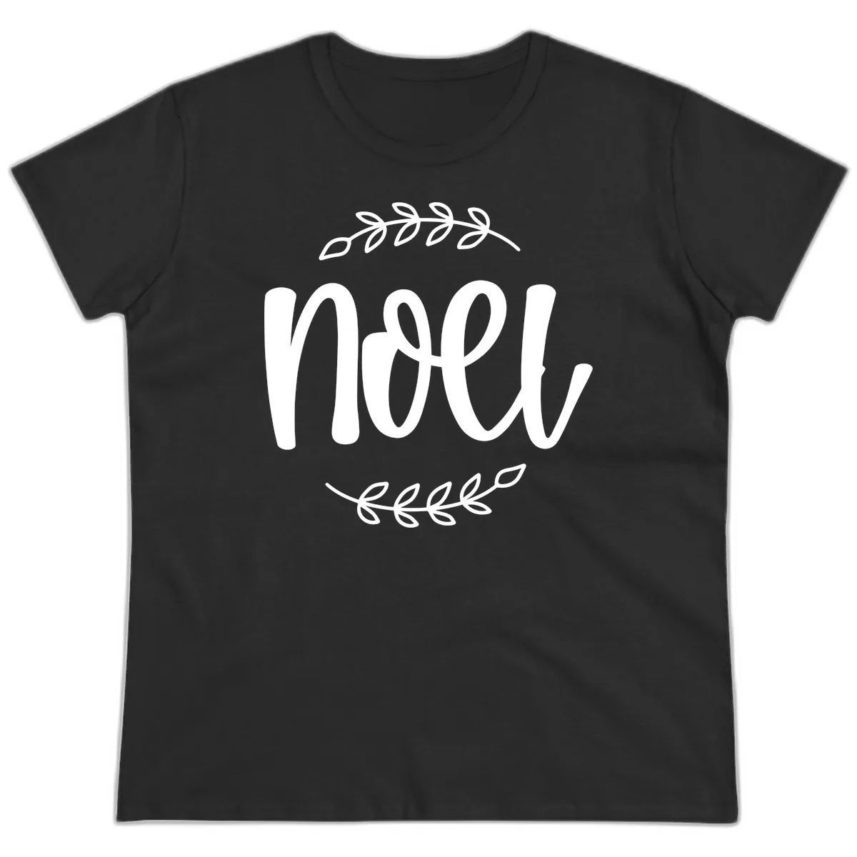 Elegant Noel Christmas Script Ladies Tee in Black