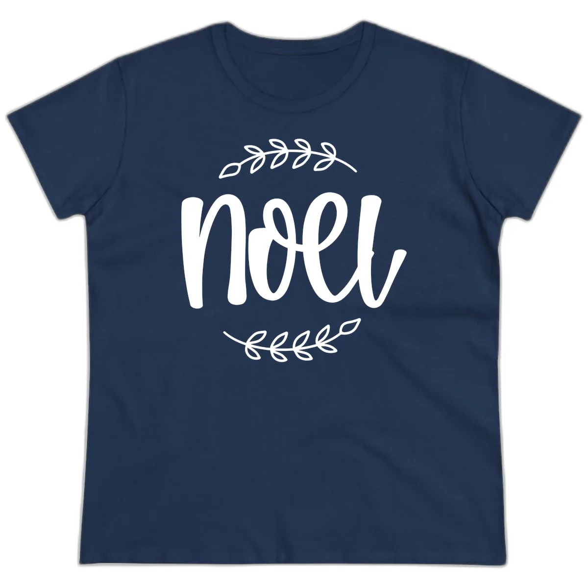 Elegant Noel Christmas Script Ladies Tee in Navy