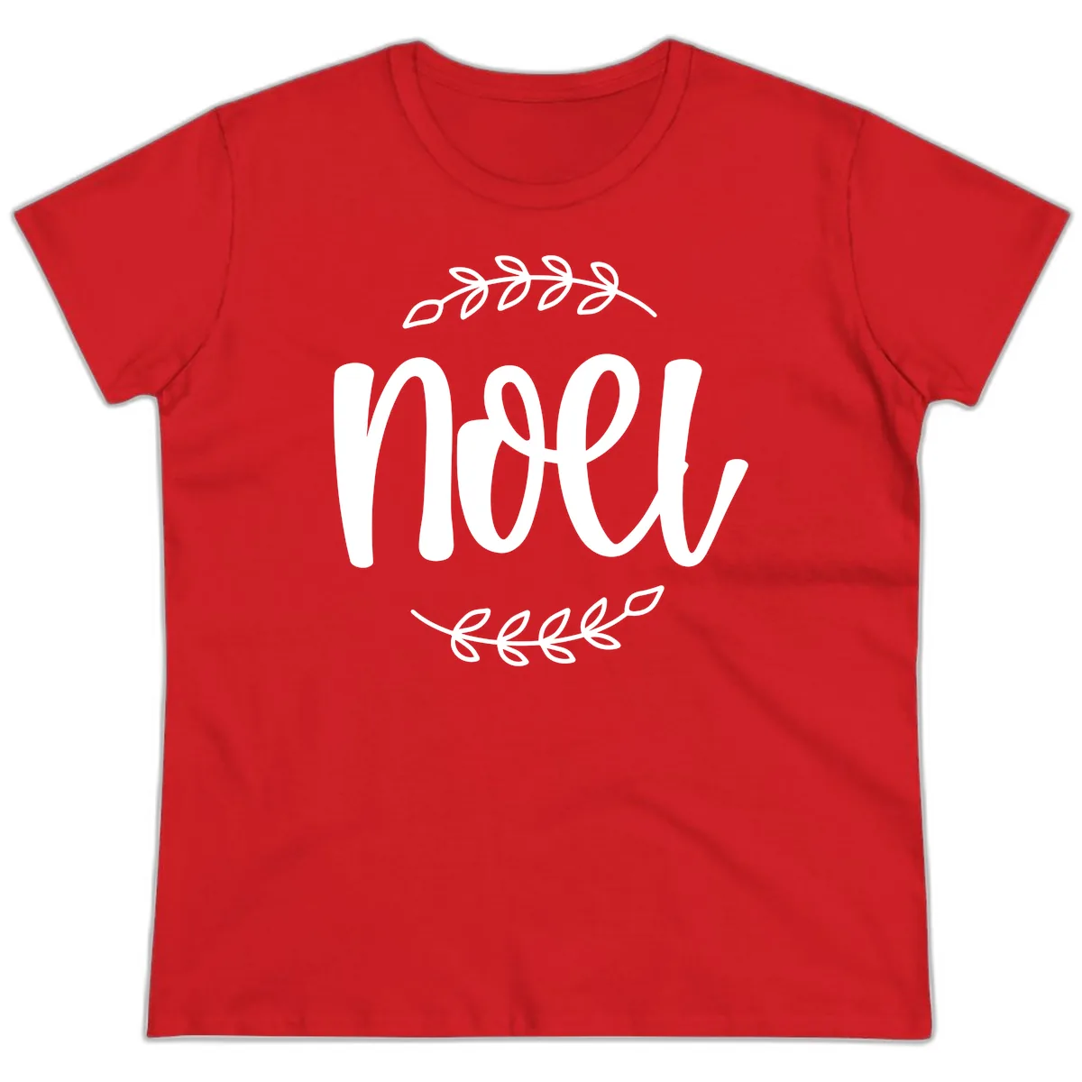 Elegant Noel Christmas Script Ladies Tee in Red