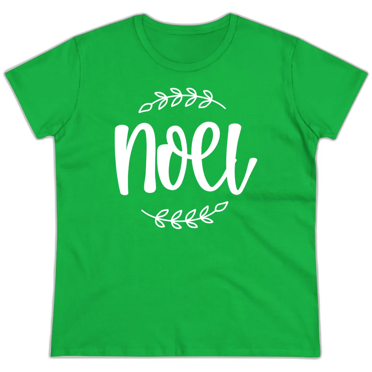 Elegant Noel Christmas Script Ladies Tee in Irish Green