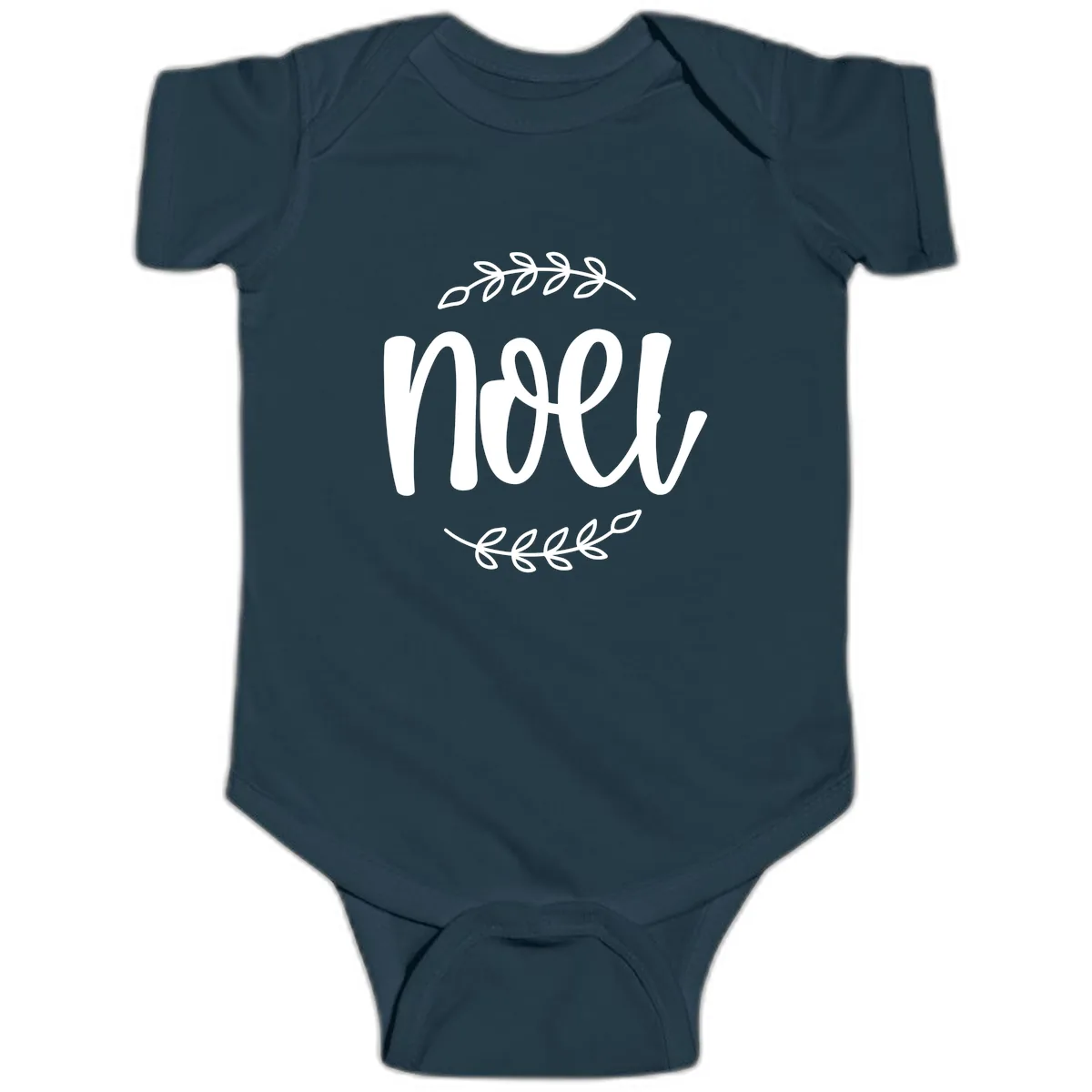 Elegant Noel Christmas Script Baby Onesie in Navy
