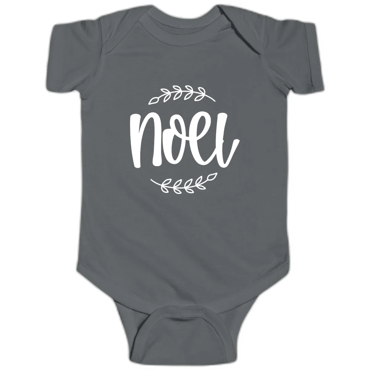 Elegant Noel Christmas Script Baby Onesie in Charcoal