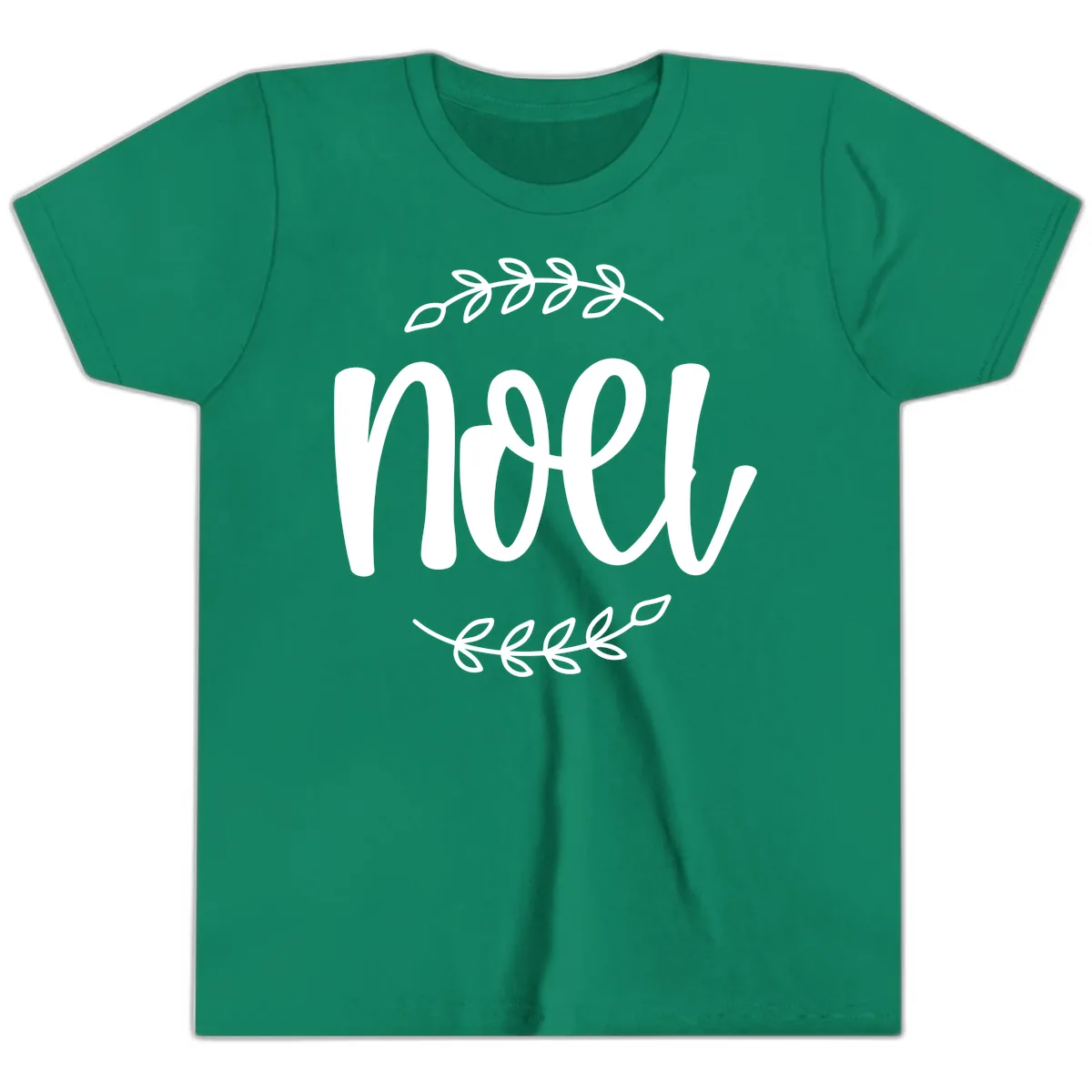 Elegant Noel Christmas Script Youth T-Shirt in Kelly