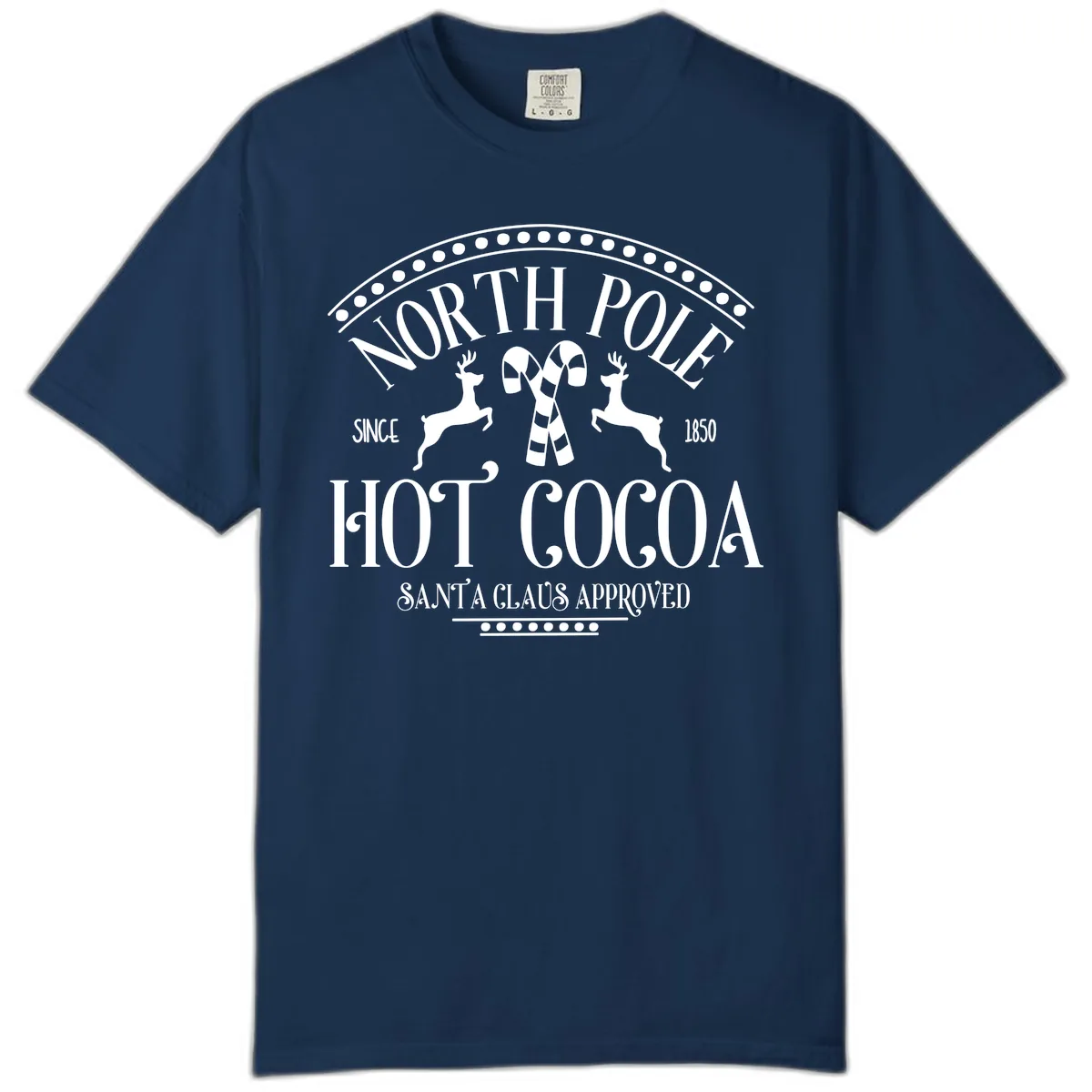 North Pole Hot Cocoa Since 1850 Sign Comfort Color in Navy