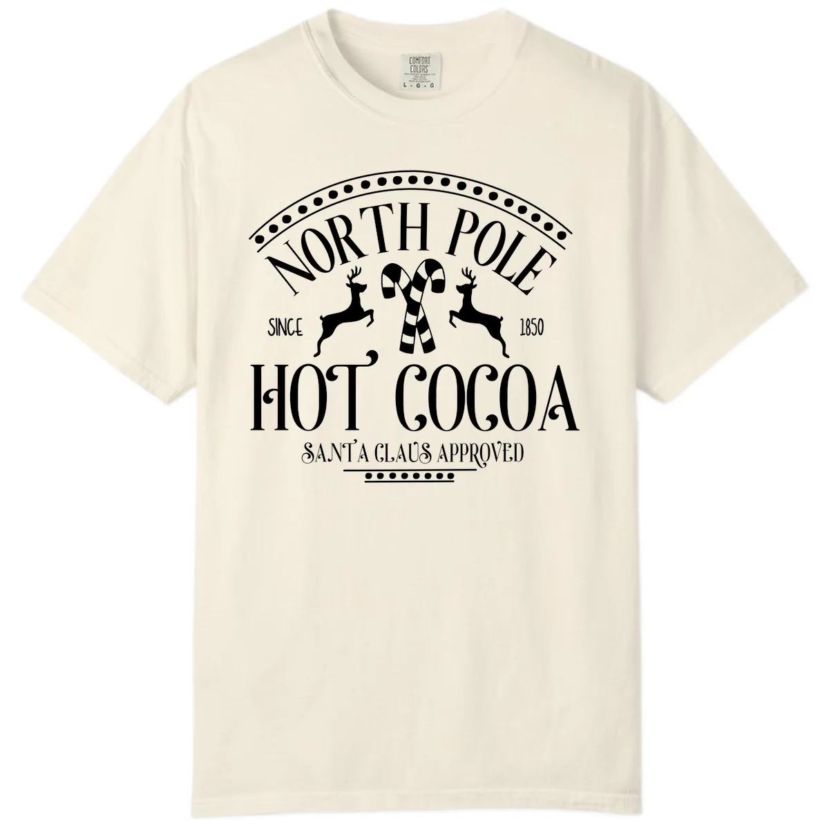 North Pole Hot Cocoa Since 1850 Sign Comfort Color in Ivory