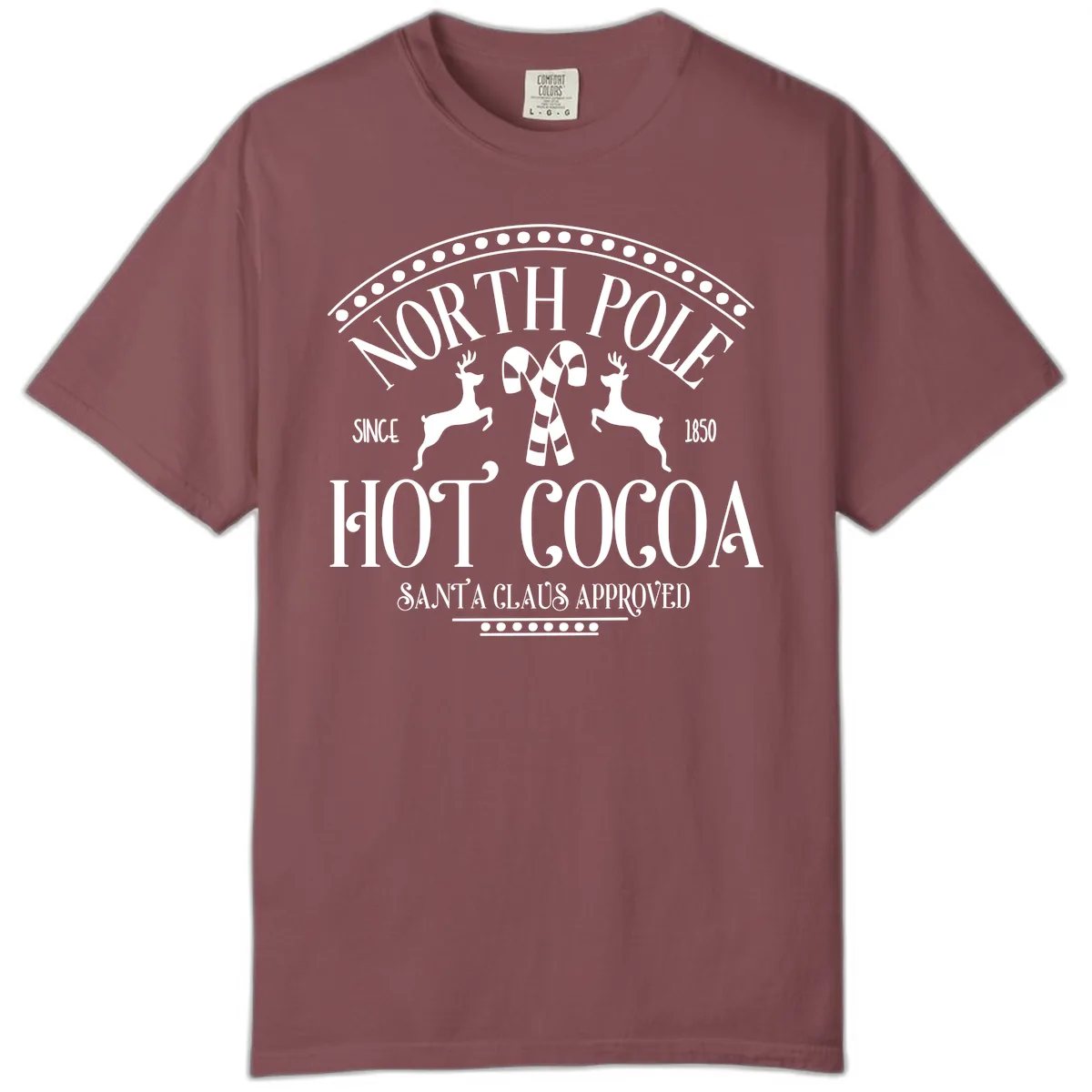 North Pole Hot Cocoa Since 1850 Sign Comfort Color in Brick