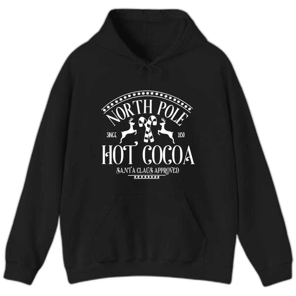 North Pole Hot Cocoa Since 1850 Sign Hoodie in Black