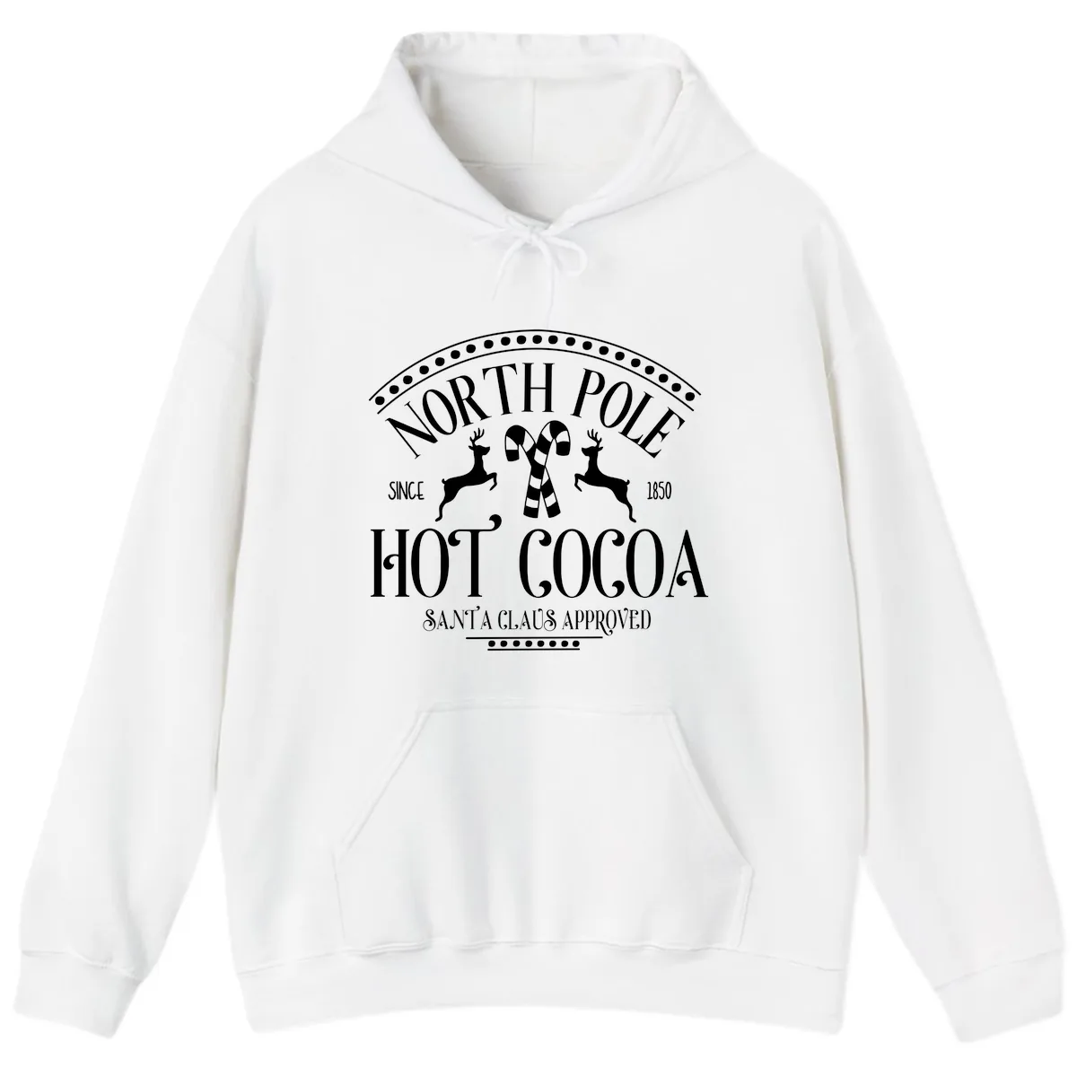 North Pole Hot Cocoa Since 1850 Sign Hoodie in White