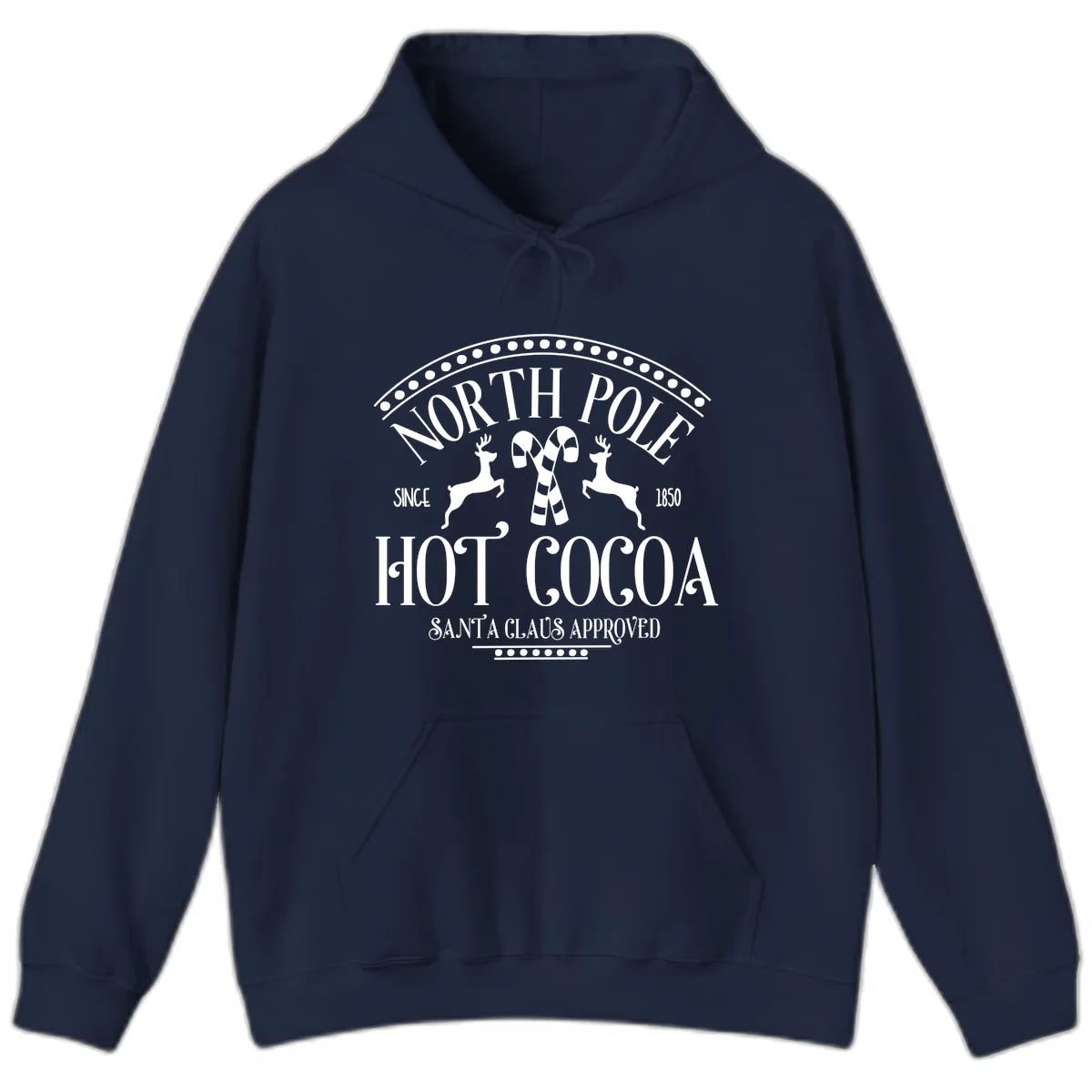 North Pole Hot Cocoa Since 1850 Sign Hoodie in Navy