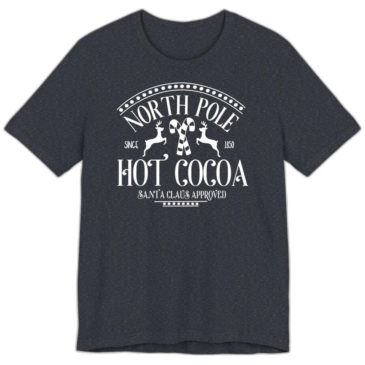 North Pole Hot Cocoa Since 1850 Sign Premium T-Shirt in Heather Navy