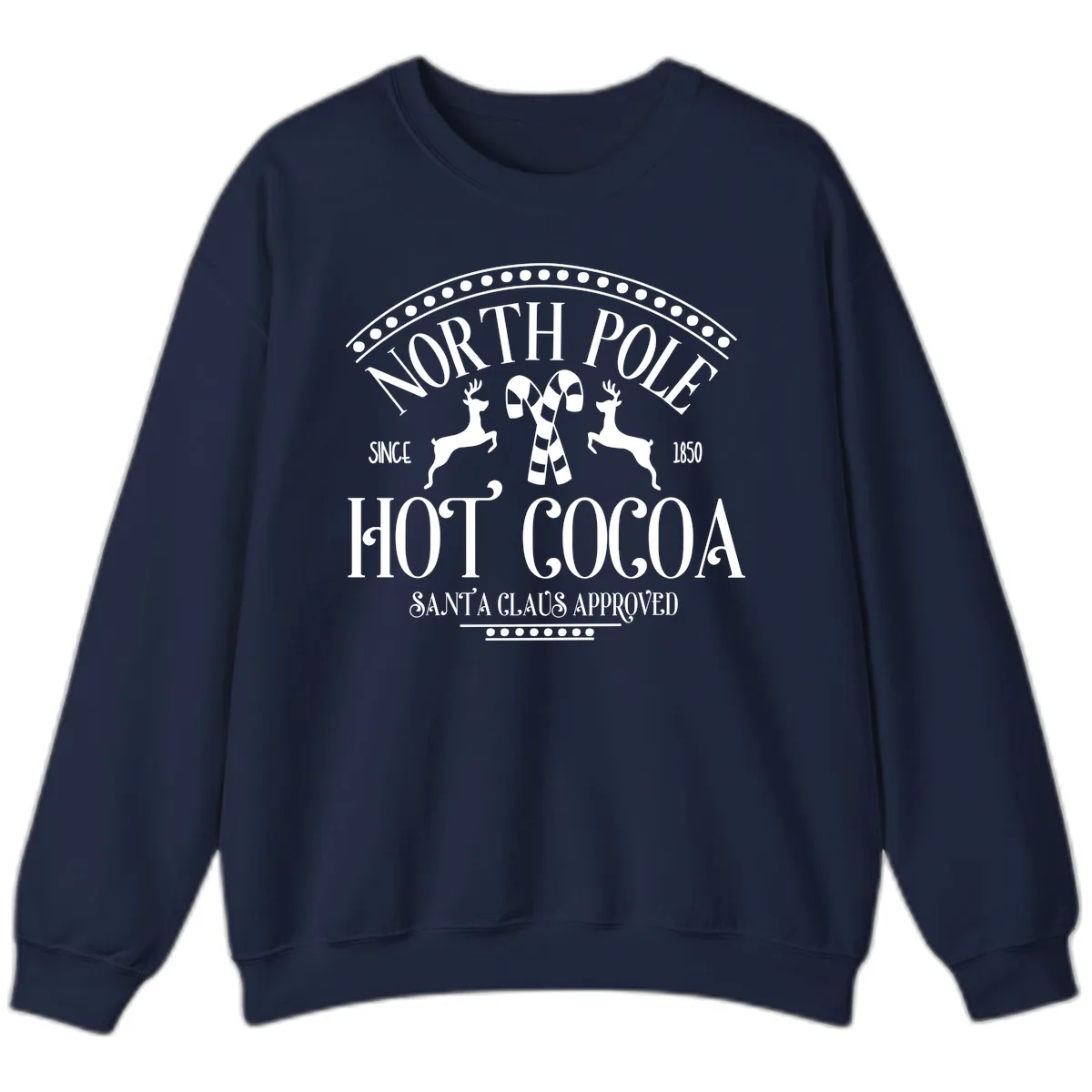 North Pole Hot Cocoa Since 1850 Sign Sweatshirt in Navy