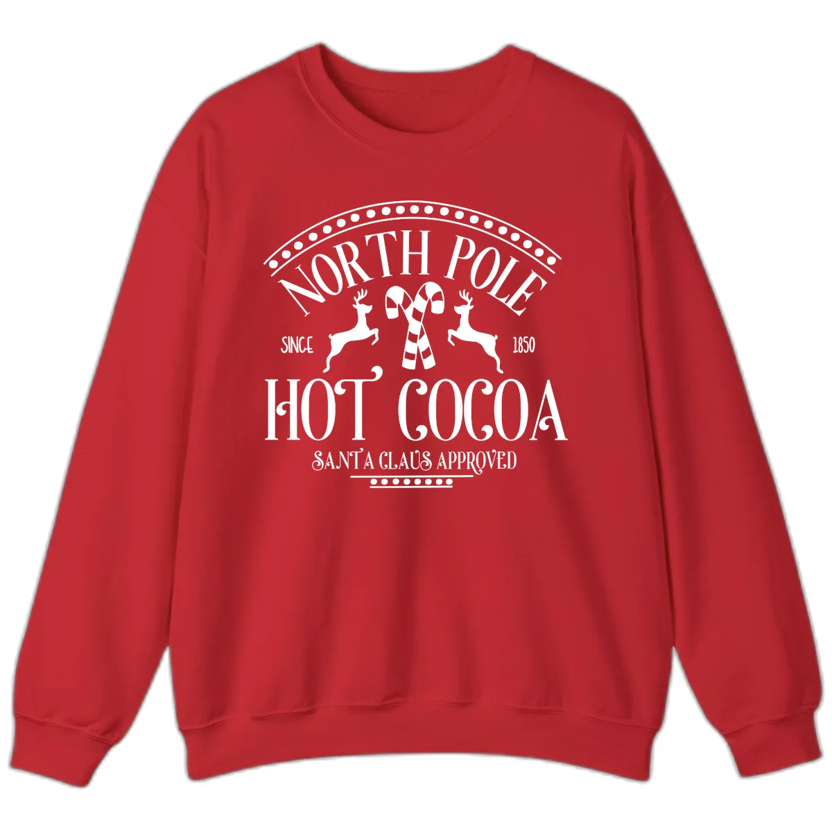 North Pole Hot Cocoa Since 1850 Sign Sweatshirt in Red