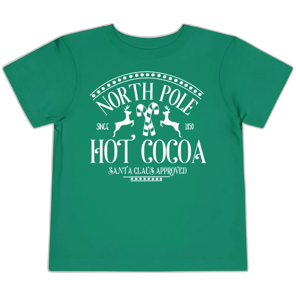 North Pole Hot Cocoa Since 1850 Sign Toddler T-Shirt in Kelly