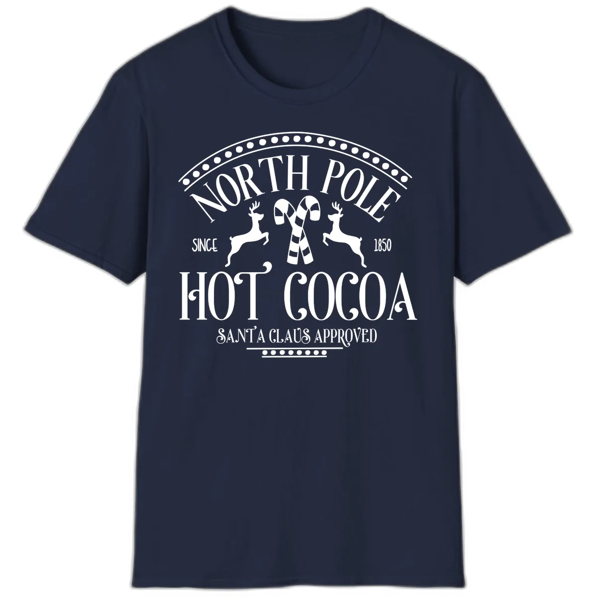 North Pole Hot Cocoa Since 1850 Sign T-Shirt in Navy