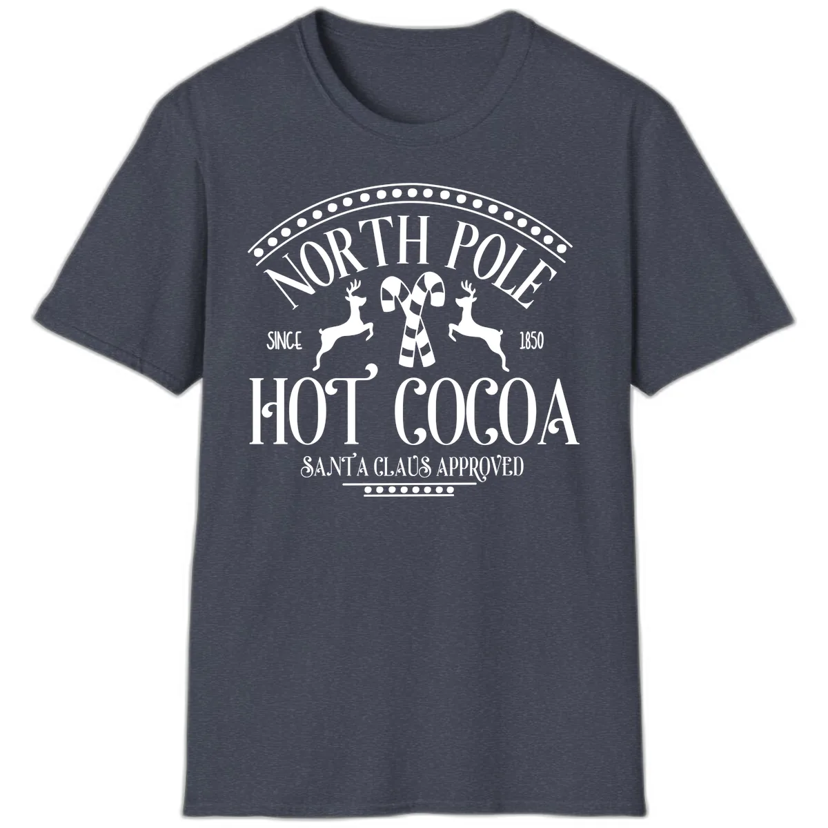North Pole Hot Cocoa Since 1850 Sign T-Shirt in Heather Navy
