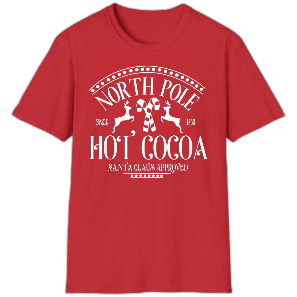 North Pole Hot Cocoa Since 1850 Sign T-Shirt in Red
