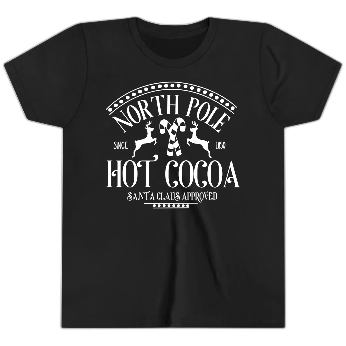 North Pole Hot Cocoa Since 1850 Sign Youth T-Shirt in Black
