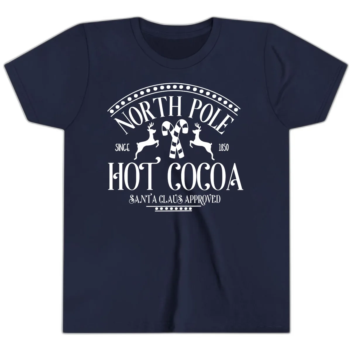 North Pole Hot Cocoa Since 1850 Sign Youth T-Shirt in Navy