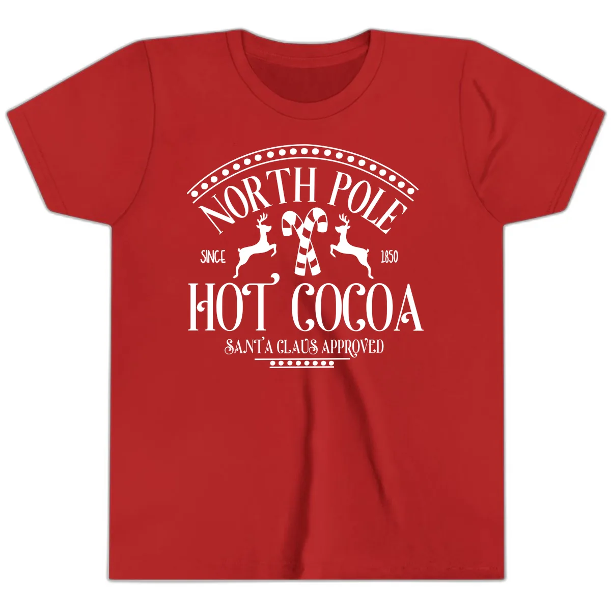 North Pole Hot Cocoa Since 1850 Sign Youth T-Shirt in Red
