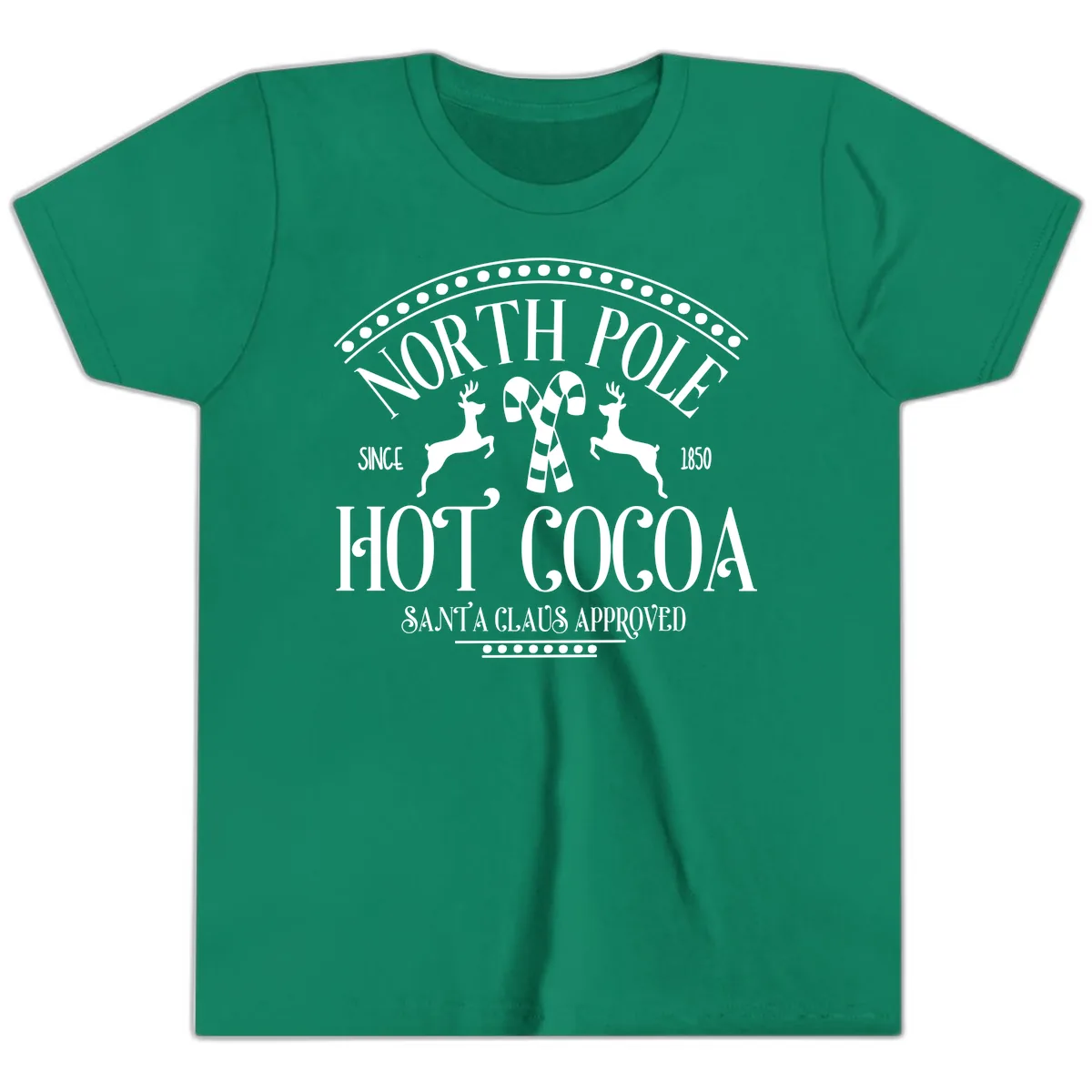 North Pole Hot Cocoa Since 1850 Sign Youth T-Shirt in Kelly