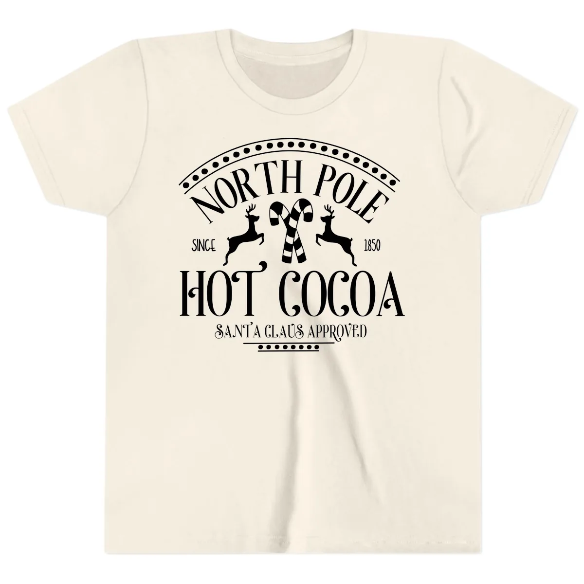 North Pole Hot Cocoa Since 1850 Sign Youth T-Shirt in Natural