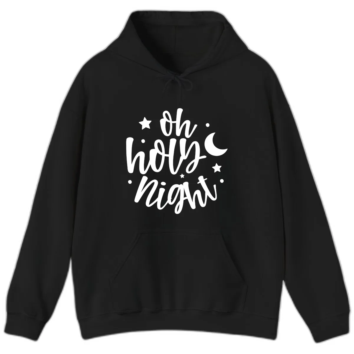 Oh Holy Night Christmas Script Design Hoodie in Black
