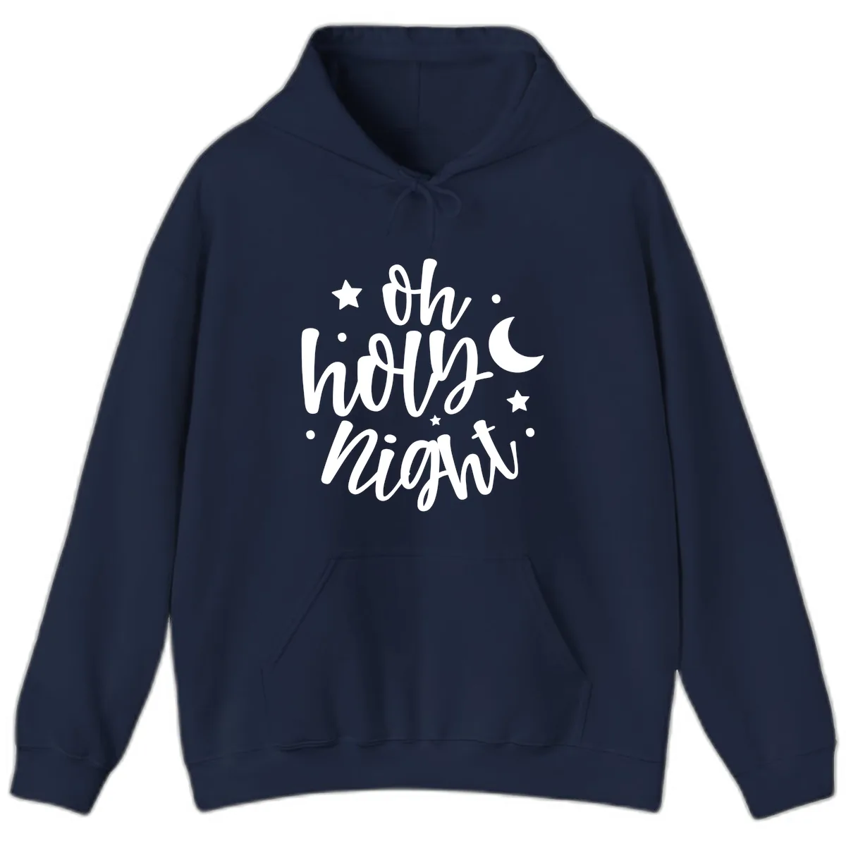 Oh Holy Night Christmas Script Design Hoodie in Navy