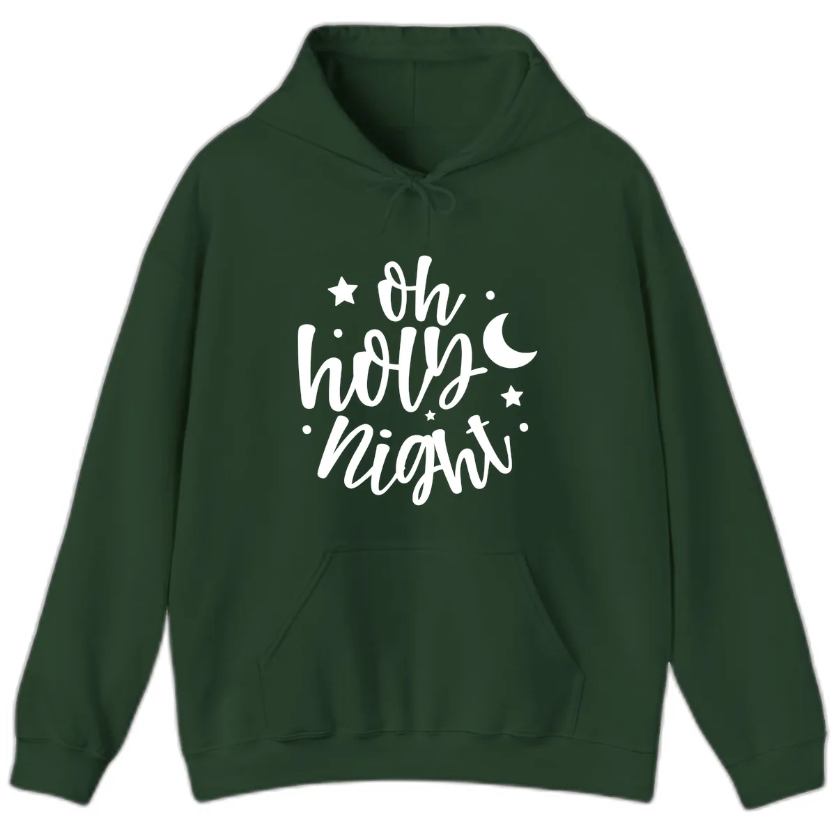 Oh Holy Night Christmas Script Design Hoodie in Forest Green