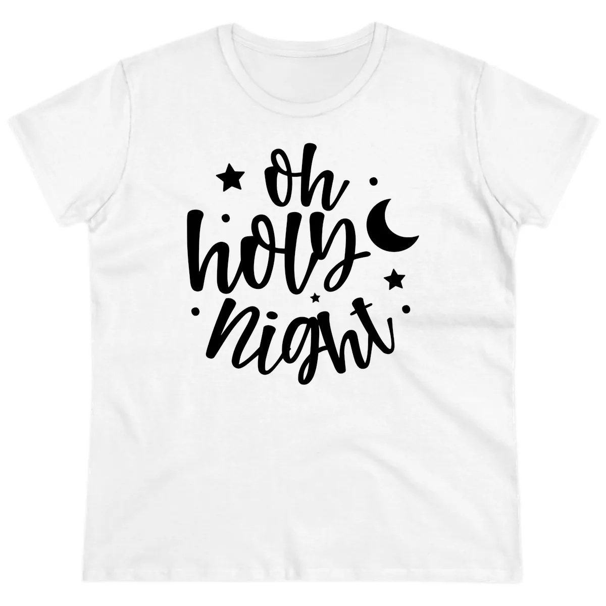 Oh Holy Night Christmas Script Design Ladies Tee in White