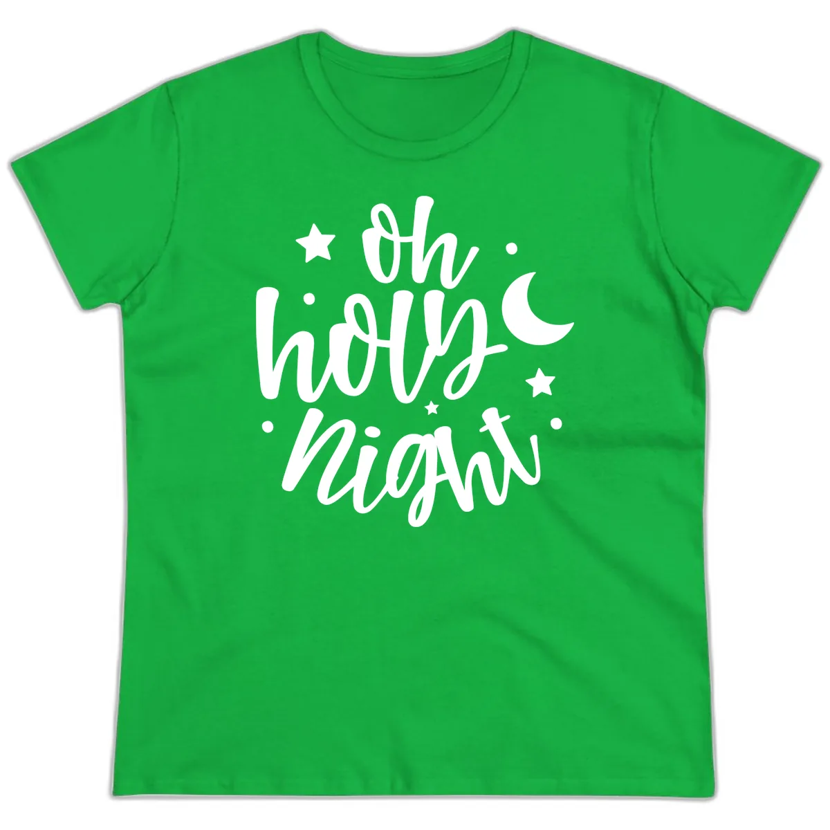 Oh Holy Night Christmas Script Design Ladies Tee in Irish Green