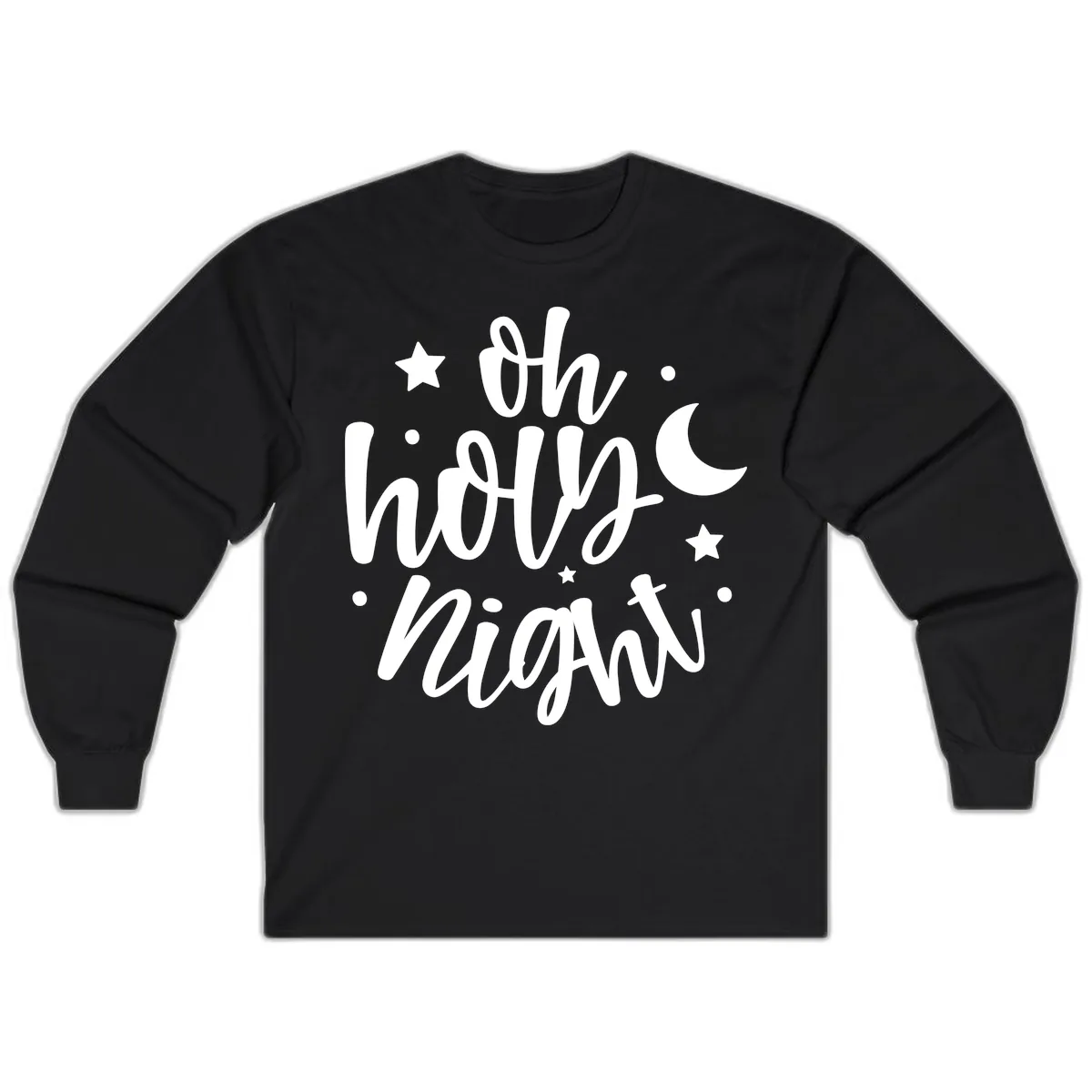 Oh Holy Night Christmas Script Design Long Sleeve in Black