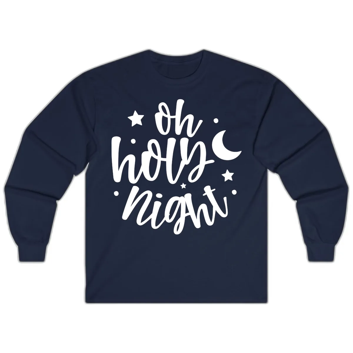 Oh Holy Night Christmas Script Design Long Sleeve in Navy