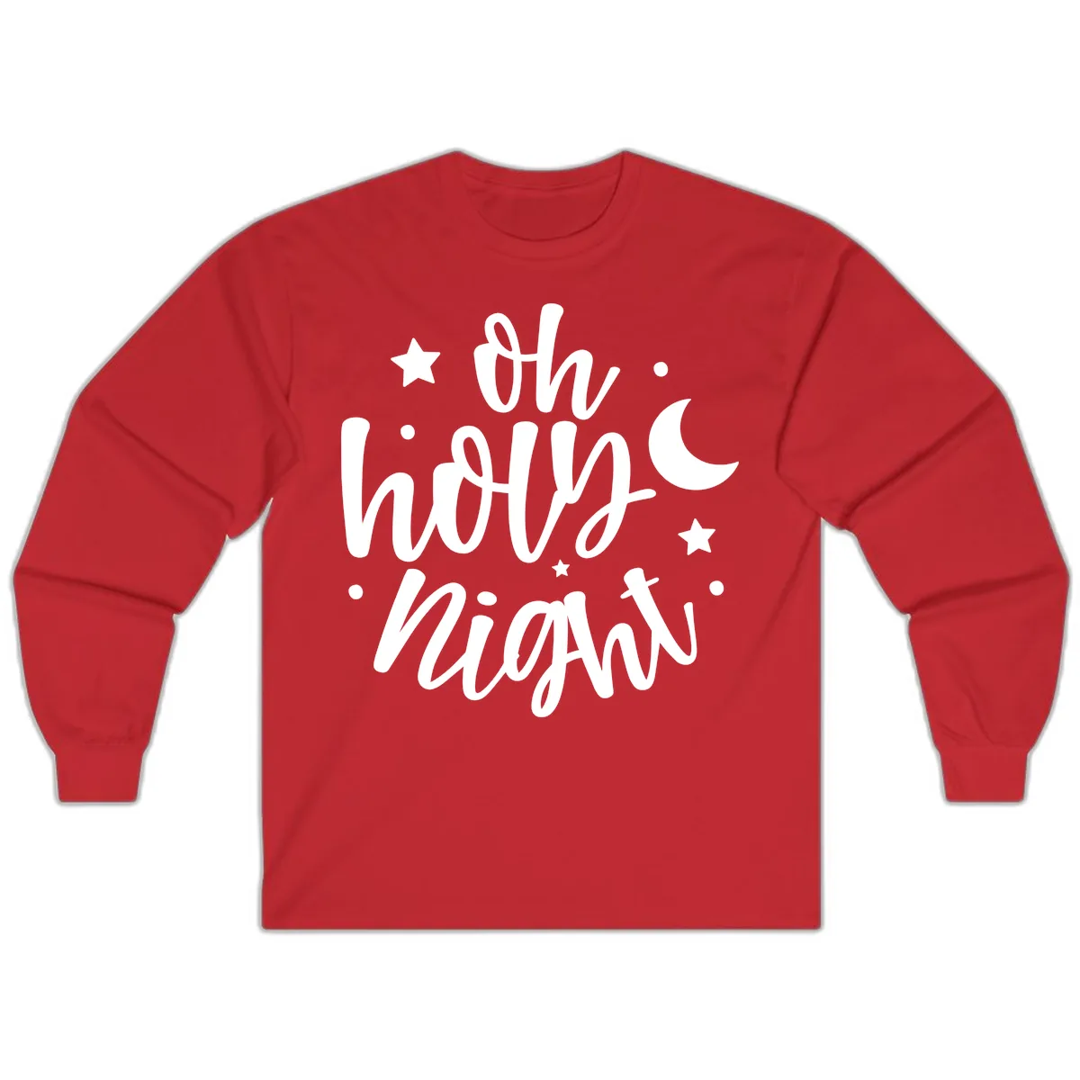 Oh Holy Night Christmas Script Design Long Sleeve in Red